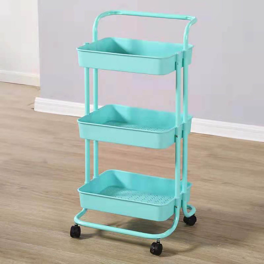 Heavy Duty 3 Tier Utility Rolling Cart Stylish Multifunctional Storage Organizer for Kitchen Bathroom Living Room Blue
