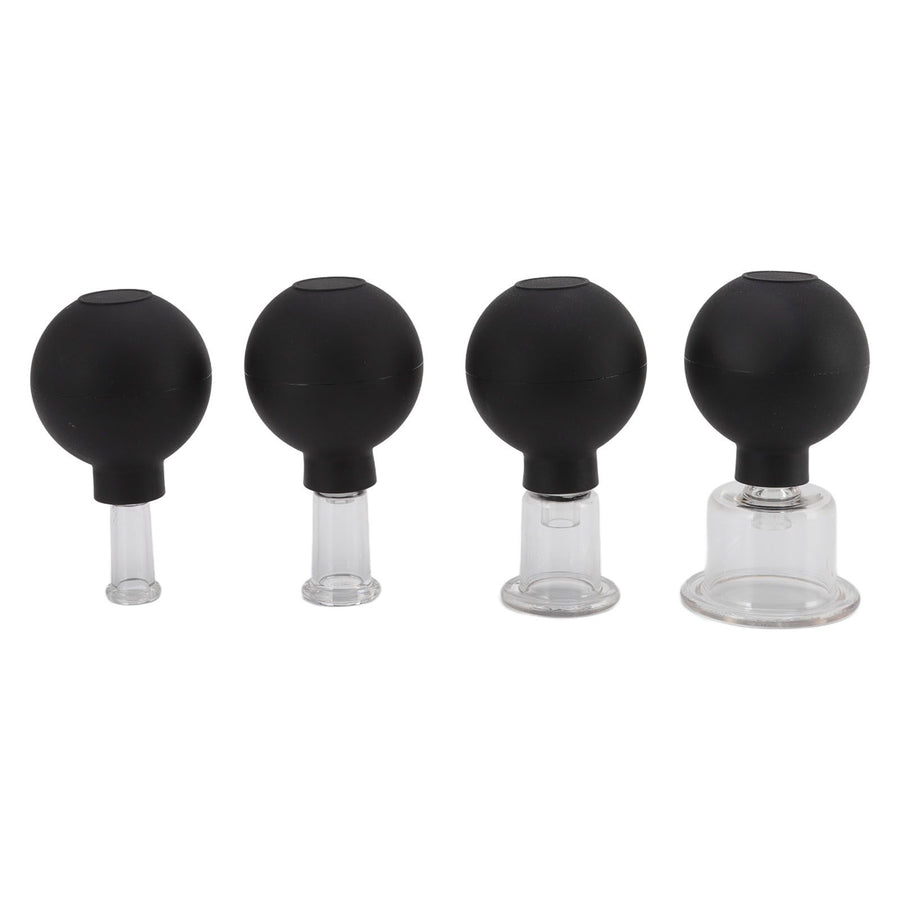 4Pcs Glass Cupping Set Black Silicone Ball Massage Vacuum Suction Cupping for Facial Skin