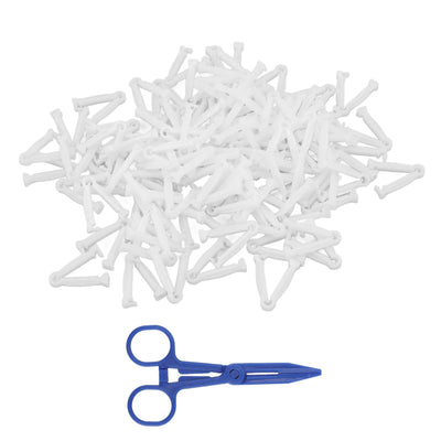 100pcs Pig Umbilical Cord Clamps White Plastic Livestock Umbilical Cord Clips for Production with 1 Hemostatic Forcep