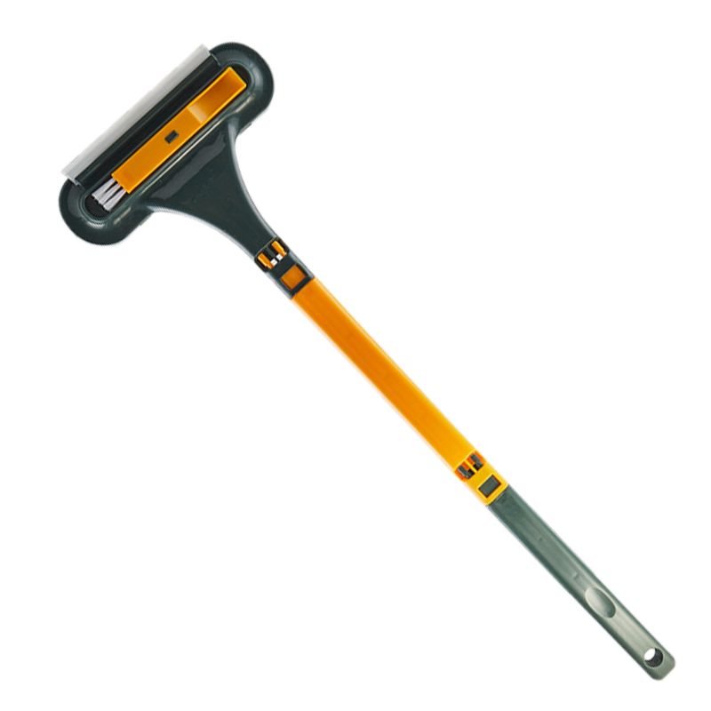 Double Sided Window Screen Wiper and Scrapper Multifunctional Window Squeegee Household Cleaning Tool with Handle Yellow Green