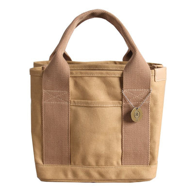 Lunch Tote Bag Canvas Solid Color Large Capacity Portable Lunch Cooler Bag for Sport Working Khaki