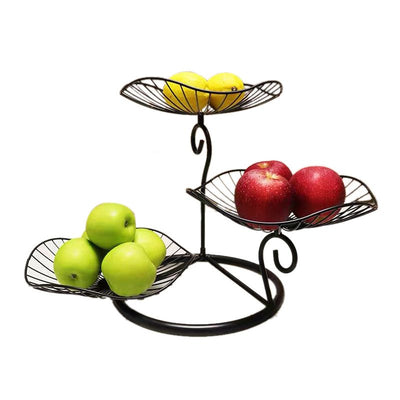 Nordic Style 3 Tier Fruit Basket Modern Multi Layer Fruit Snack Storage Basket for Living Room Coffee Table Lotus Leaf Black