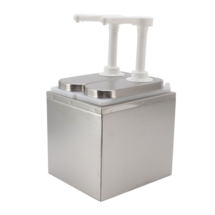 Sauce Dispenser Plastic and Stainless Steel Condiment Pump Station Sauce Dispenser For Kitchen Home 1L Double Pump