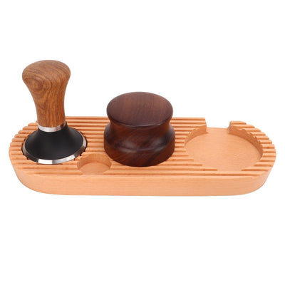 Coffee Tamping Set Wooden Handle Antiskid Coffee Tamper Distributor Station Kit for Kitchen L Base 58mm/2.3in