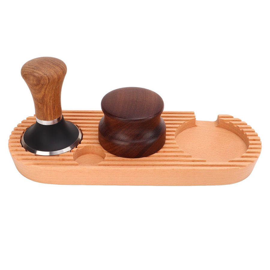 Coffee Tamping Set Wooden Handle Antiskid Coffee Tamper Distributor Station Kit for Kitchen L Base 58mm/2.3in