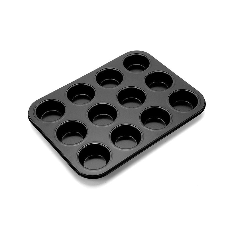 Carbon Steel Cupcake Pan Non Stick Baking Pan Black Quick Release Muffin Tins Tray for Home Kitchen 12 Cups