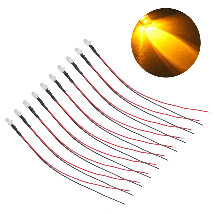 10pcs Lights Emitting Diodes 5mm Prewired Electronic LED Light Diodes for Decoration 5‑12V Yellow Light