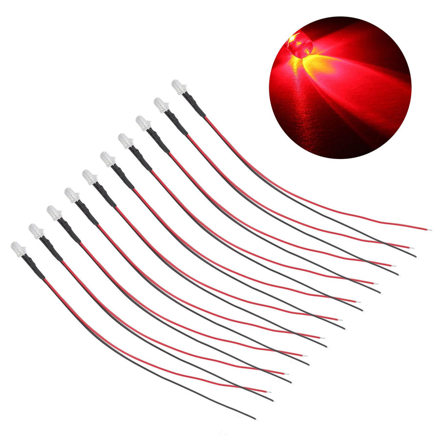 10pcs Lights Emitting Diodes 5mm Prewired Electronic LED Light Diodes for Decoration 5‑12V Red Light