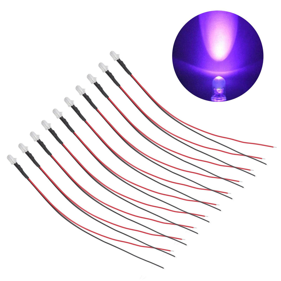 10pcs Lights Emitting Diodes 5mm Prewired Electronic LED Light Diodes for Decoration 5‑12V Purple Light