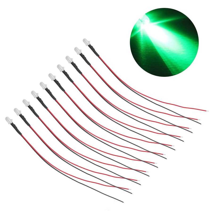 10pcs Lights Emitting Diodes 5mm Prewired Electronic LED Light Diodes for Decoration 5‑12V Green Light