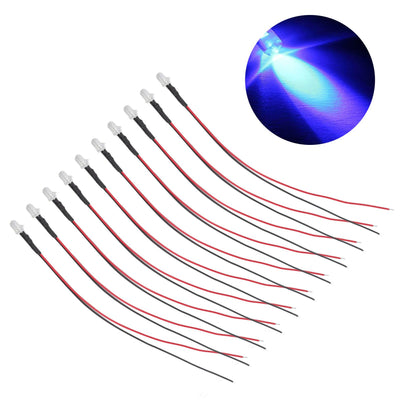 10pcs Lights Emitting Diodes 5mm Prewired Electronic LED Light Diodes for Decoration 5‑12V Blue Light
