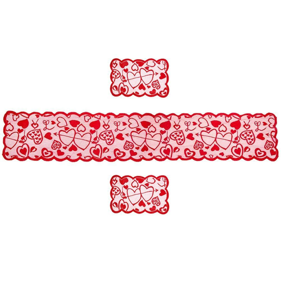 5 Pack Valentines Day Decorations Sets Lace Red Heart Table Runner and Placemats Valentines Day Decor for Home Wedding Anniversary Party