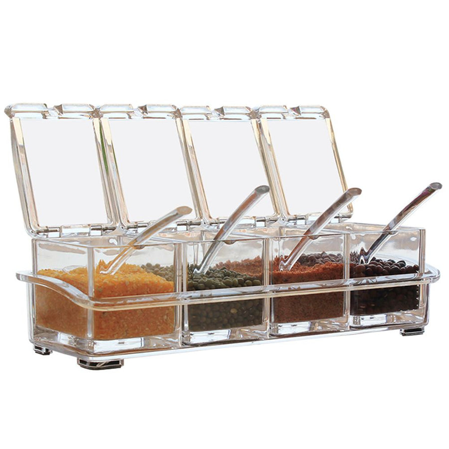 Spice Jars Transparent Spice Containers Kitchen Spice Jar with 4 Serving Spoons Spice Bottle Seasoning Box Set