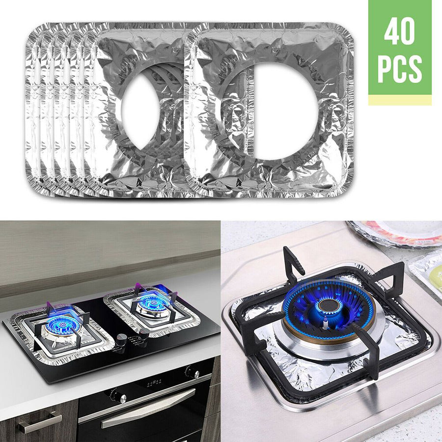 40Pcs Aluminum Foil Gas Top Disposable Bib Liners Stove Covers