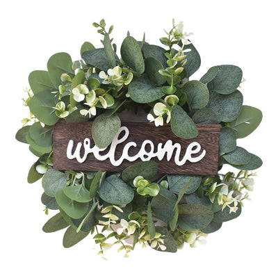 Artificial Wreath Leaves Branch Garland Welcome Sign Door Wreath Welcome Door Sign Wall Wreath for Living Room Wall Decoration