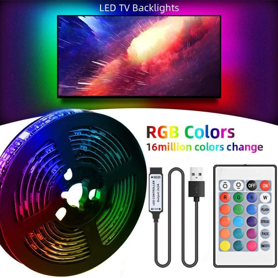 5V USB Led Strip Lights 16 Colors and 4 Modes Waterproof Flexible Color Changing RGB LED Light Strip with Rmote Control