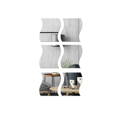 6PCS 3D Wave Mirror Wall Sticker Self Adhesive Home Decoration