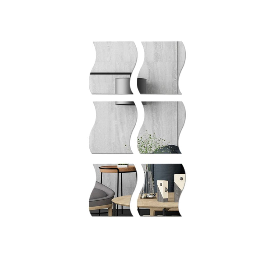 6PCS 3D Wave Mirror Wall Sticker Self Adhesive Home Decoration