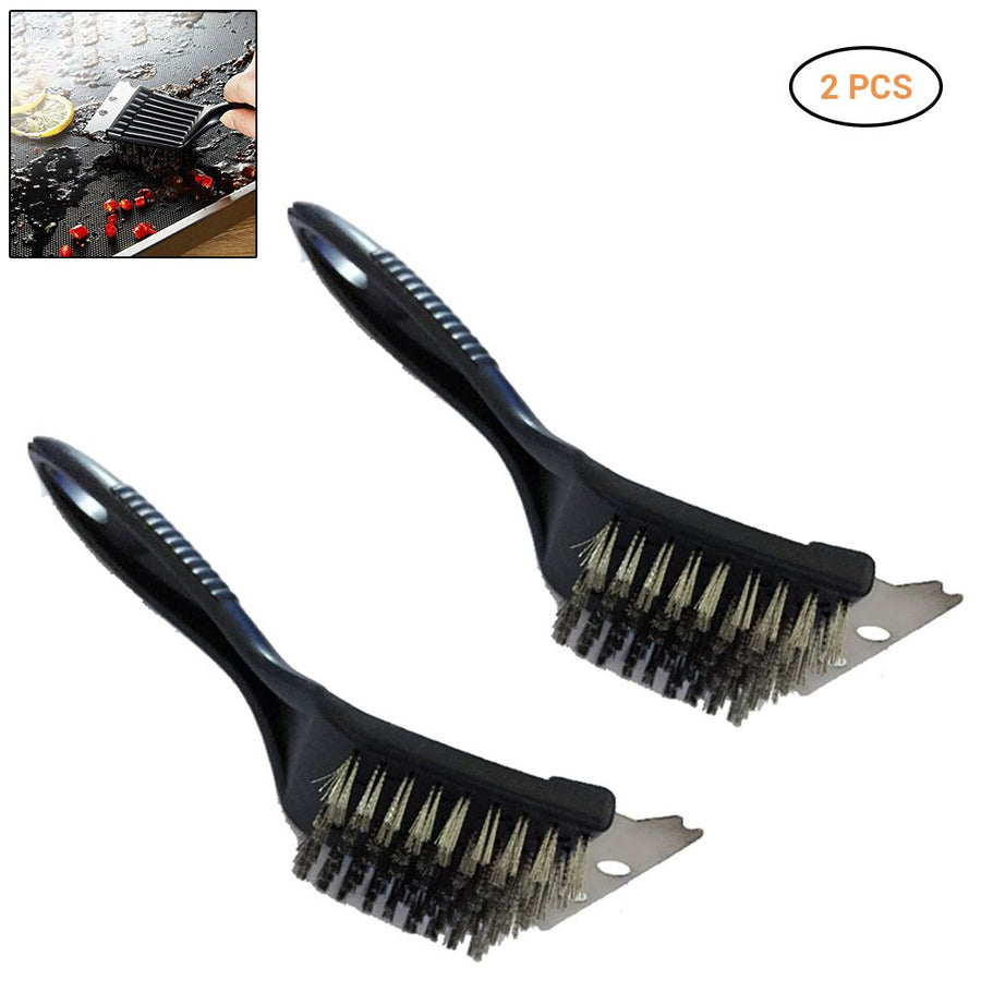 2Pcs BBQ Grill Brushes Stainless Steel Bristles Cleaning Brushes Barbecue Grill Brushes Scrapers