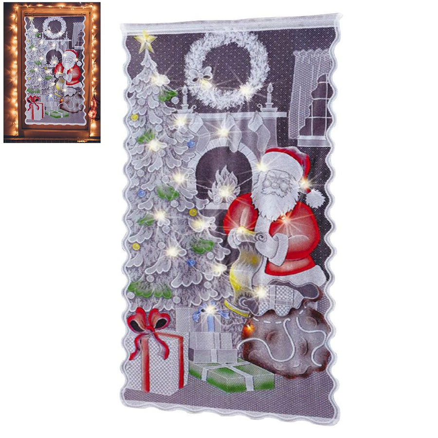 Christmas Lace Curtains LED Light Santa Claus Half Blackout Curtains Living Room Bedroom Home Decor