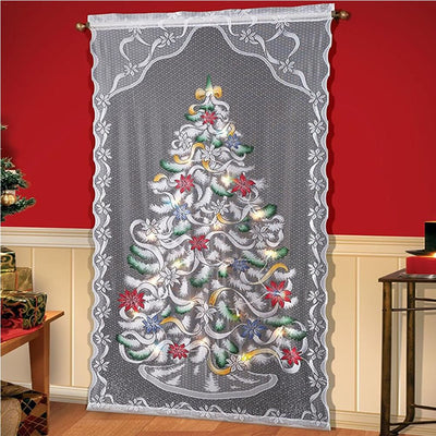 Christmas Lace Curtains LED Light Christmas Tree Half Blackout Curtains Living Room Bedroom Home Decor