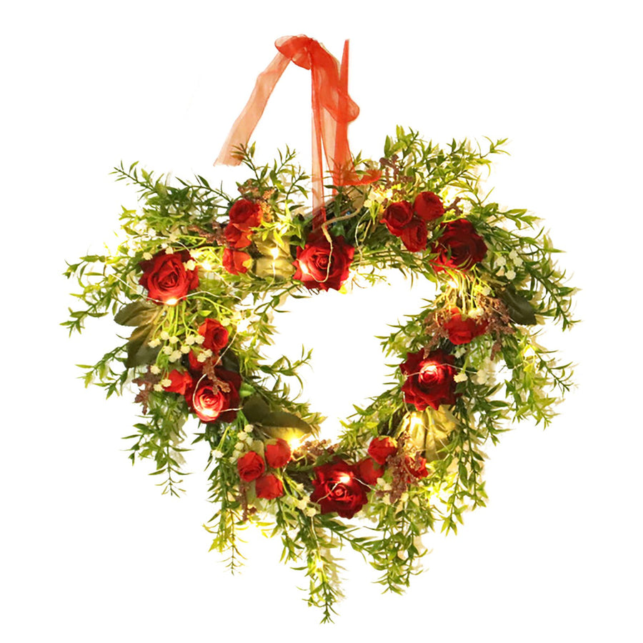Valentine's Day Wreath Decoration Artificial Rose Ribbon Wreath Heart Shaped Simulated Spring Wedding Wreath