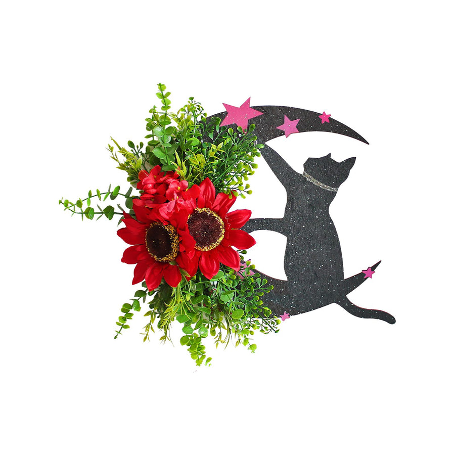 Halloween Moon Cat Garland Halloween Wreath Hanging Decoration for Halloween Party Home Farmhouse Porch Front Door Decor