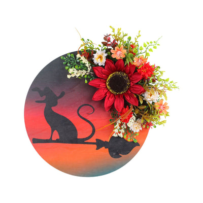 Halloween Moon Cat Garland Halloween Wreath Hanging Decoration for Halloween Party Home Farmhouse Porch Front Door Decor