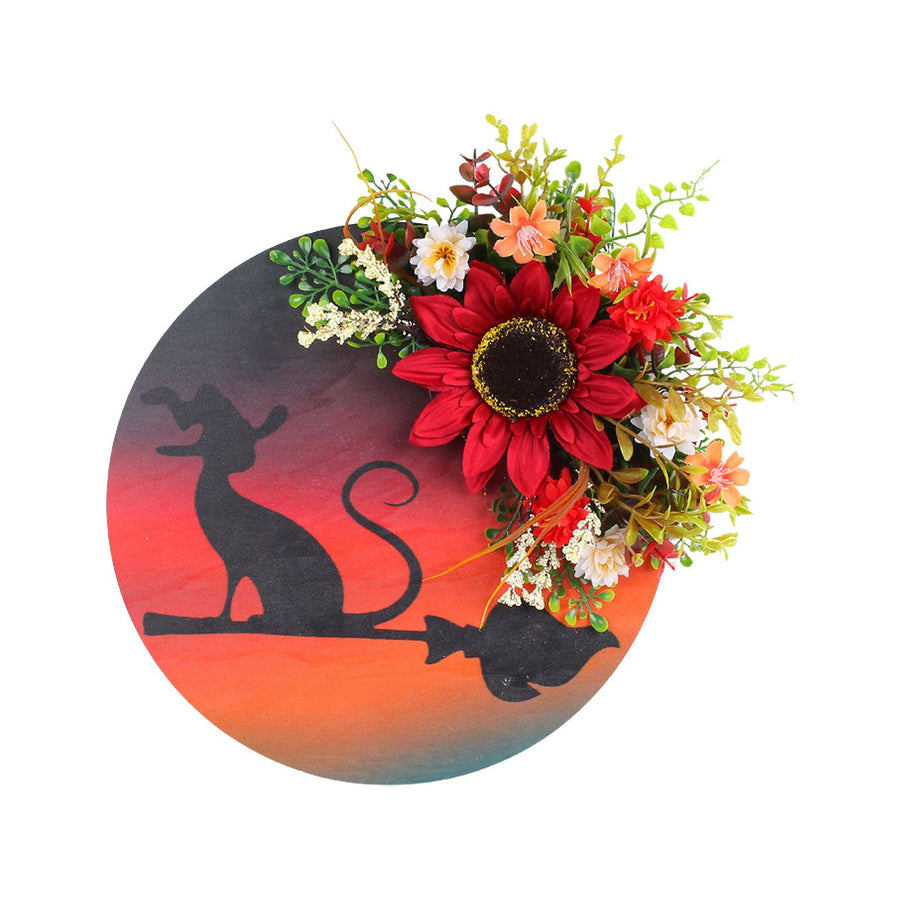 Halloween Moon Cat Garland Halloween Wreath Hanging Decoration for Halloween Party Home Farmhouse Porch Front Door Decor