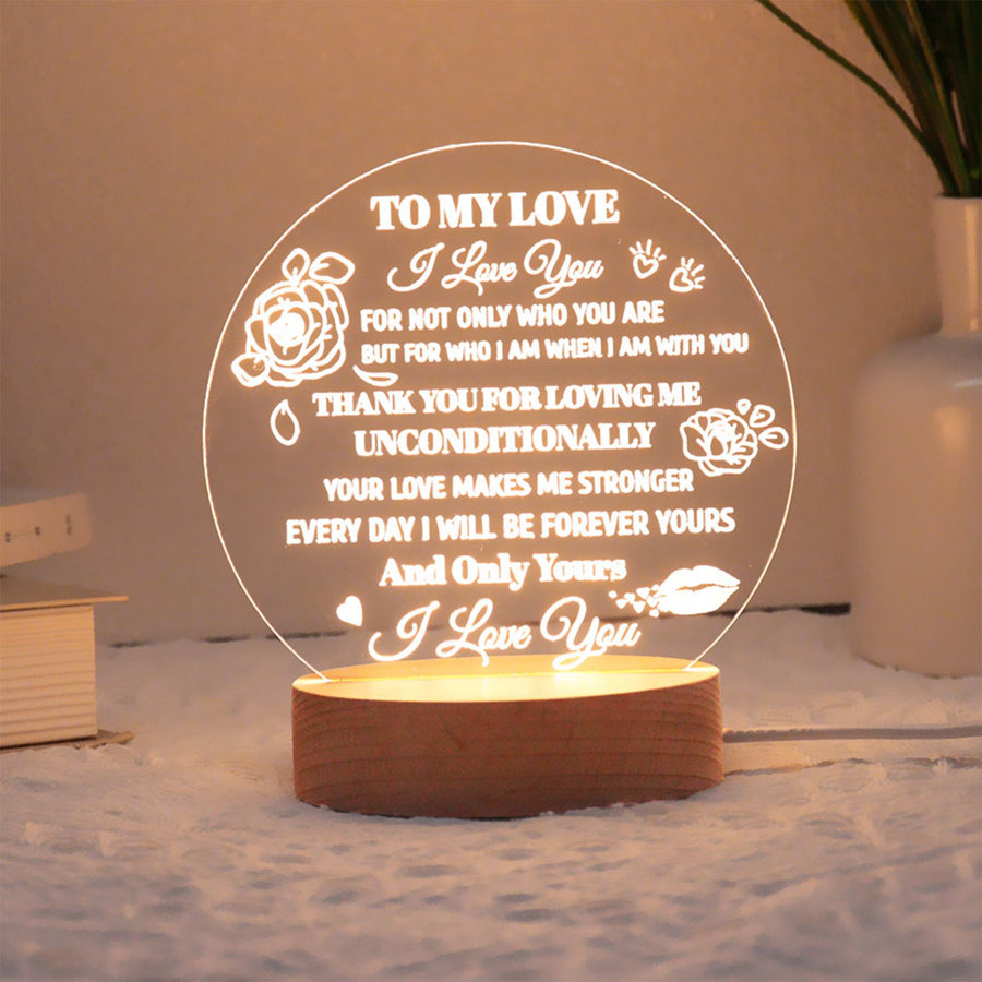 Decorative Night Light Acrylic Plate Wooden Base Warm Light Lamp for Bedroom Study Room