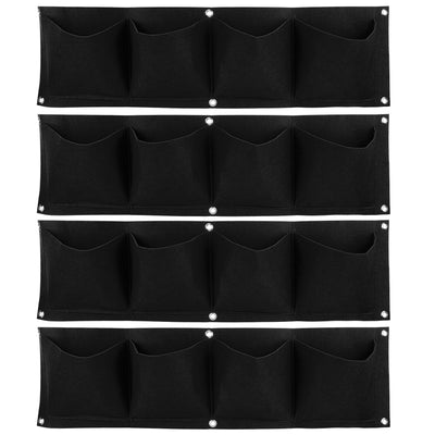 4Pcs 4 Pocket Plant Grow Bag Wall Mounted Reusable Degradable Felt Garden PlanterBlack