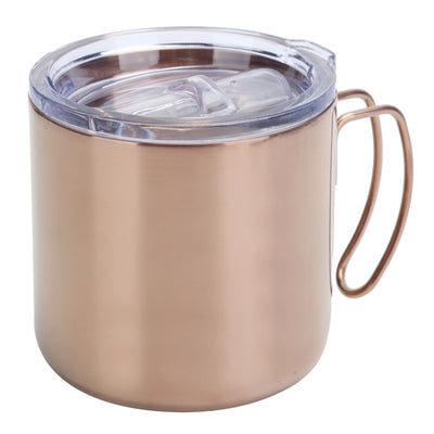 Retro Coffee Mug 304 Stainless Steel Double Walled Anti‑Scalding Cup for Picnic Barbecue with Lid