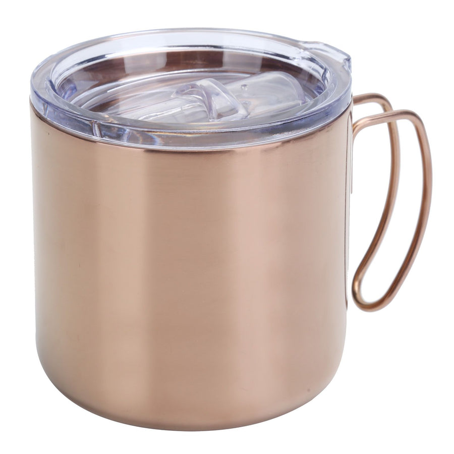 Retro Coffee Mug 304 Stainless Steel Double Walled Anti‑Scalding Cup for Picnic Barbecue with Lid