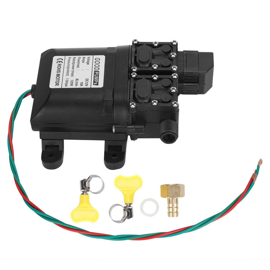 12V 120W 8L High Flow Diaphragm High Pressure Pump Dual Core with Copper Connector