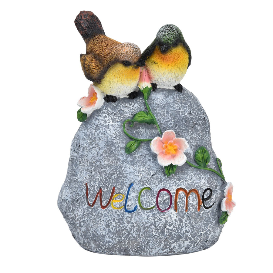Double Sparrow Welcome Sculpture Cute Simulation Resin Ornament for Outdoor Home Garden Yard