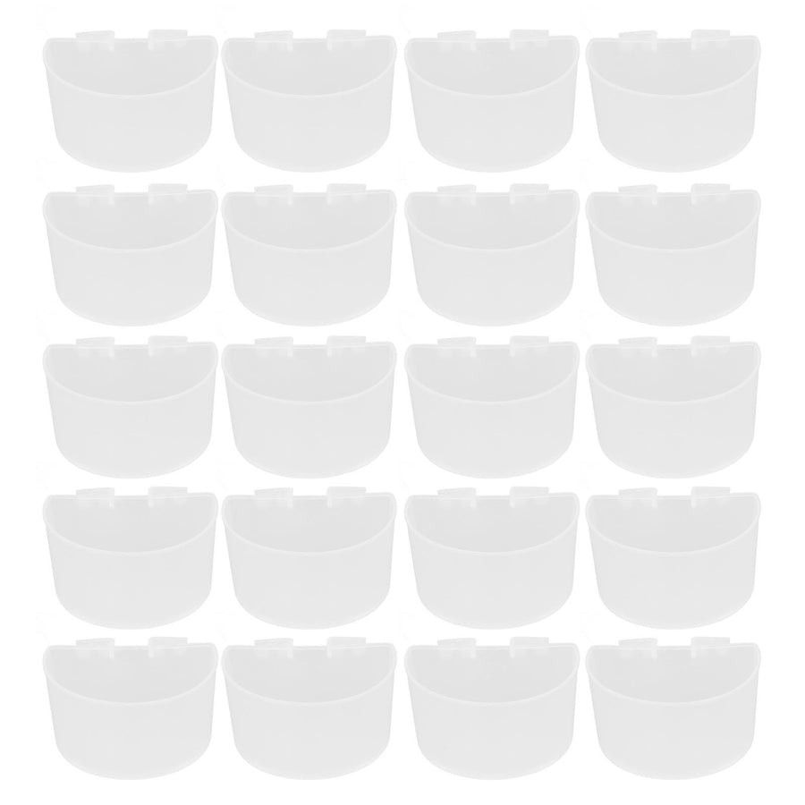 20Pcs Bird Food Bowl Plastic Parrot Water Feeding Cup Birdcage Feeder Trough Set Kit White 9s6cm / 3.54x2.36in
