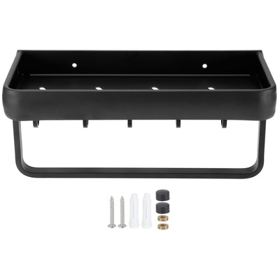 30cm Bathroom Shelf Space Aluminum Wall Mounted Hollow Storage Rack Basket Organizer(SingleLayer with Rod and 5 Hooks )