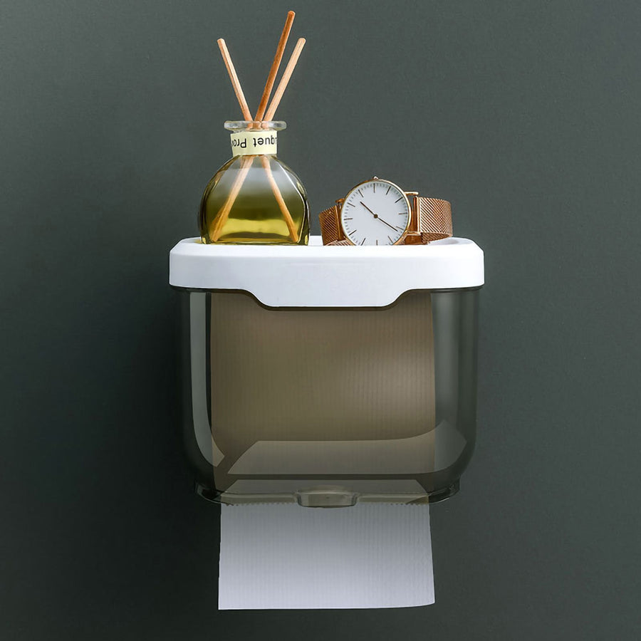 Wall Mounted Tissue Box Waterproof Durable Transparent Plastic Black Tissue Box for Bathroom 15.5×13×13cm/6.10x5.11x5.11in