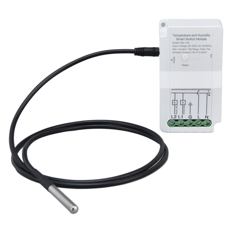 WiFi Temperature Humidity Switch Module Dual Relay Output with Temperature Probe 90‑250V for TUYA Smart App