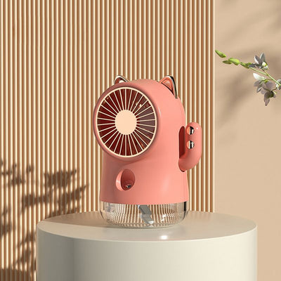 Misting Desk Fan Fortune Cat Shape Multifunction Nano Spray 3 Speeds Small Cooling Misting Fan for Home Office Travel Pink