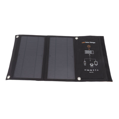 15W Monocrystalline Solar Panel Charger Dual USB Foldable Solar Charging Pack Outdoor Phone Power Bank Black