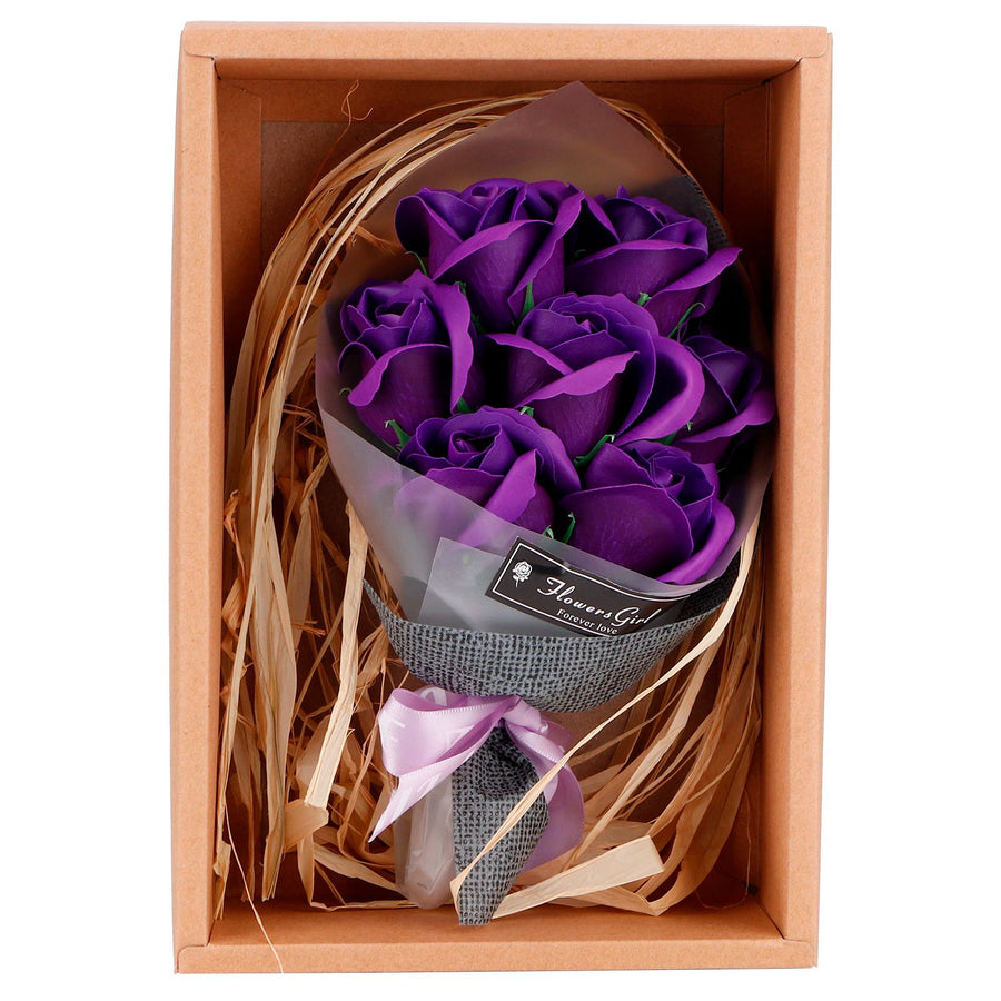 Rose Bouquet Artificial Fake Soap Flower Bunch for Wedding Ceremony Valentine's Day GiftPurple