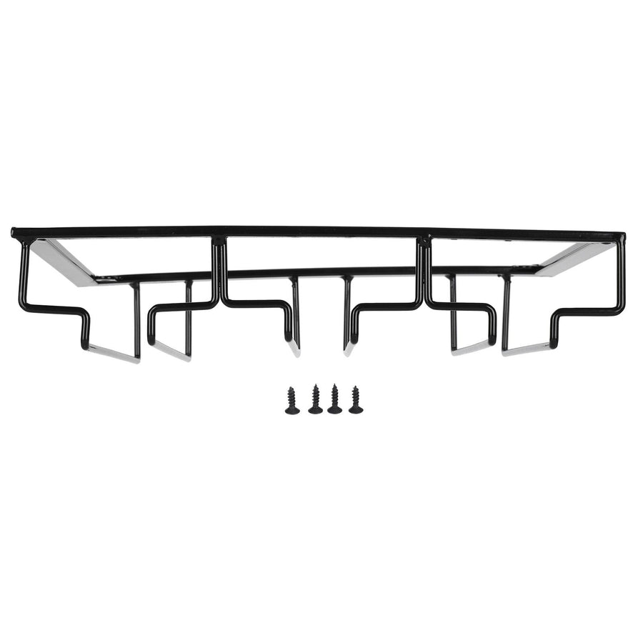 Wine Glass Rack Under Cabinet Stemware Holder Storage Hanger Metal Organizer for Bar Kitchen3 Slot 30x22.5cm Black