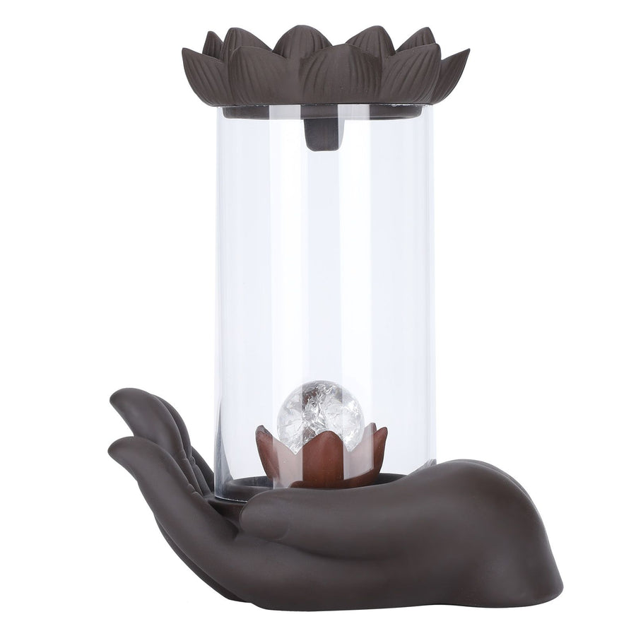 LED Waterfall Backflow Incense Burner with Windproof Cover Handicraft for Home Office Tea House