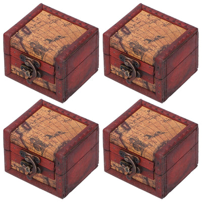 4PCS Antique Wooden Small Box Vintage Wooden Storage Case for Storing Jewelry Treasure