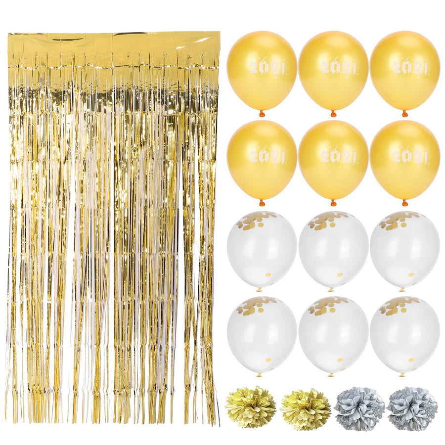 Sequin Balloon Set Decorative Fringed Curtain Paper Flower Ball for 2021 New Year Party