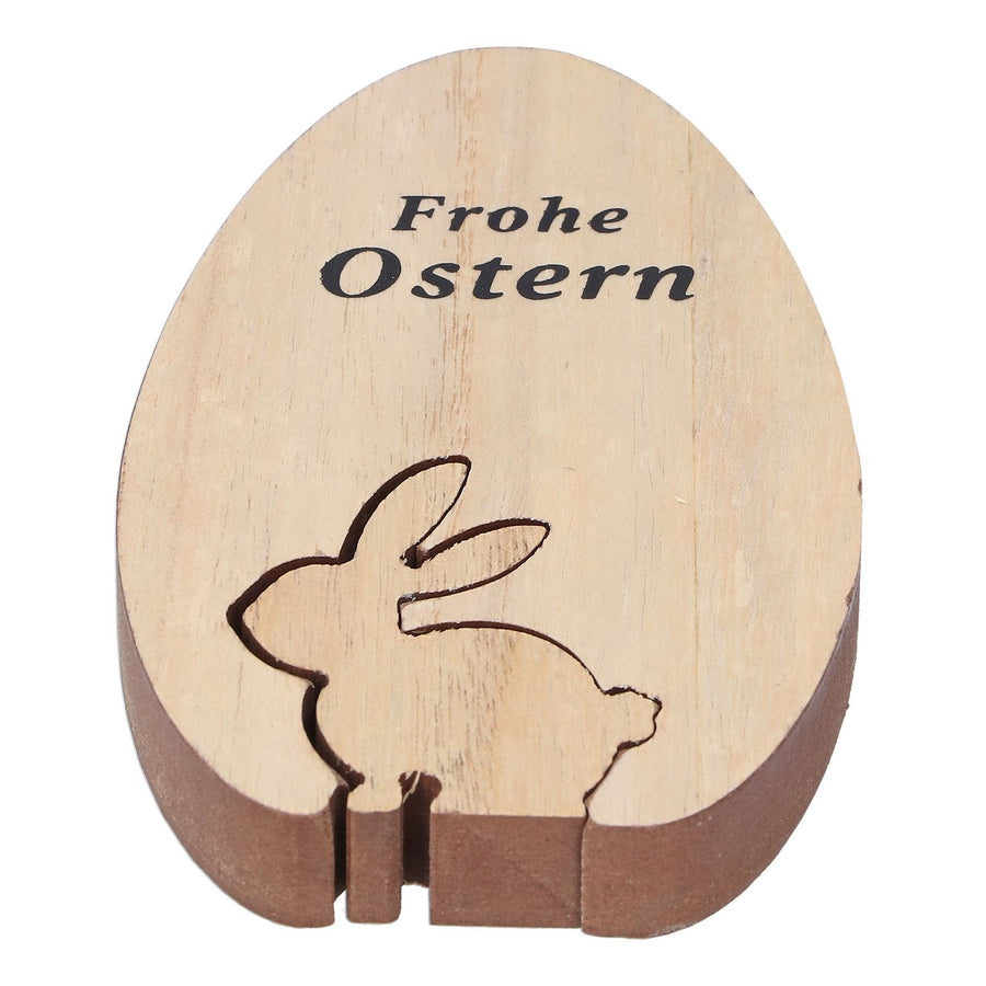 Wooden Egg Shape Ornament Cute Rabbit Tabletop Decor Wooden Craft Ornaments for Home Office