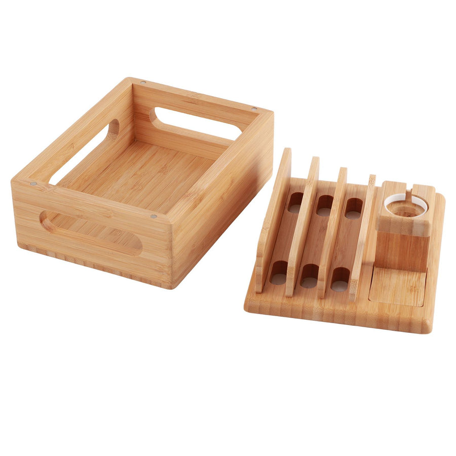 Bamboo Device Organizer Stand Cellphone Tablet Watch Holder Desktop Storage Box Gifts