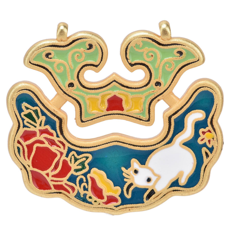Chinese Retro Peace Lock Pendant Unique Charm Enamel Porcelain Lock Pendant Men Women Silver Jewelry for GiftWhite Cat Lock