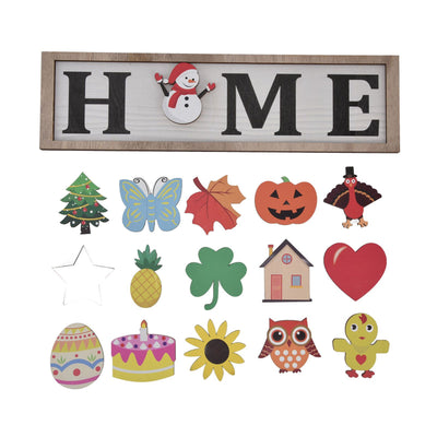 Welcome Door Sign Wooden Welcome Sign with 16 Interchangeable Icons for Farmhouse Office Classroom Beach House